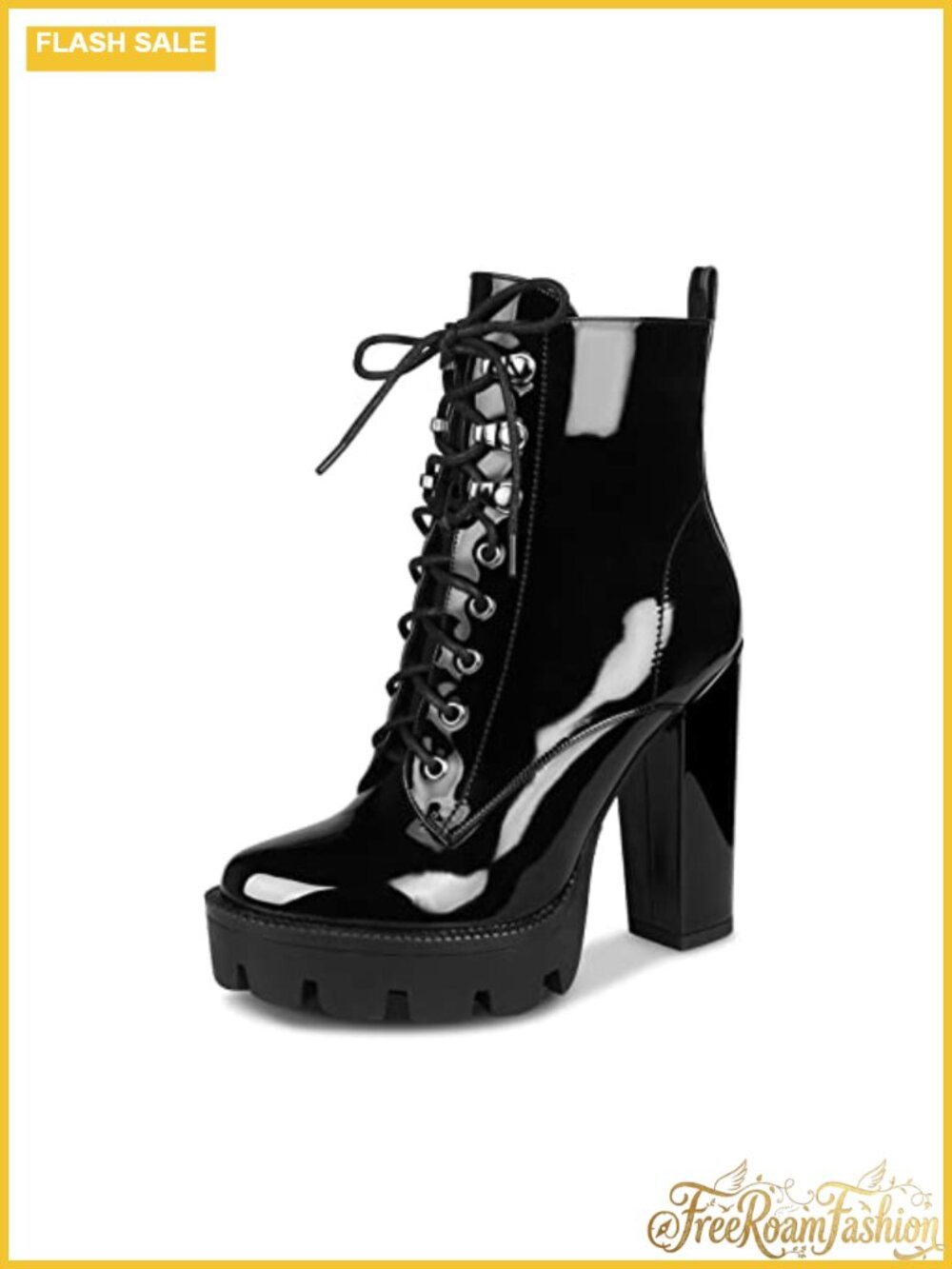 Platform Boots Round Toe Lace Up High Heel Combat Booties Women